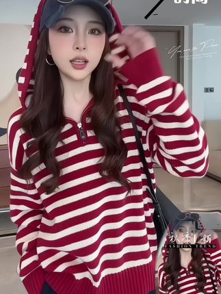 #今日穿搭 #慵懒风穿搭 #百搭上衣 #针织衫 #条纹控