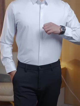 高弹力冰丝无痕免烫长袖衬衫男