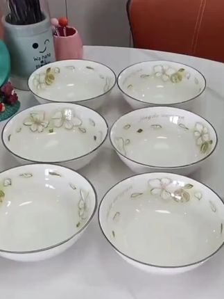 黄金叶7英寸航空碗4/6个装家用陶瓷防烫厚实面碗菜碗釉下彩餐具碗#厨房好物 #好物推荐🔥 #厨房必备神器 #餐具 #颜值餐具 @DOU+好生意 @DOU+小助手