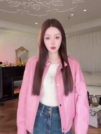 复古时尚的天然格调,立领宽松山羊皮革皮衣#穿搭分享  #女装