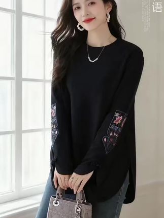 新中式国风刺绣t恤女2025早秋季新款宽松大码中长款复古盘扣上衣#穿搭 #遮肉显瘦 #休闲减龄穿搭 #减龄穿搭 #早秋穿搭三分钟出门不是梦