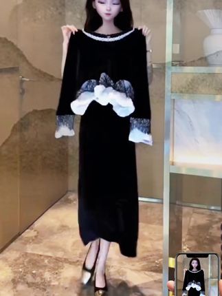 修身显瘦显气质蕾丝拼接上衣+半身裙#套装 洋气减龄还很有高级感~#两件套 #这也太好看了 #优雅气质 #谁穿谁好看 蕾丝丝绒上衣女秋季新款显瘦洋气质百搭拼接半身裙时尚套装两件套