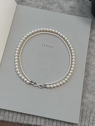 非金属仿珍珠项链 可拆分双层叠戴8字扣珠珠项链秋冬毛衣链礼物#项链推荐 #双层项链 #百搭款 #好物推荐🔥