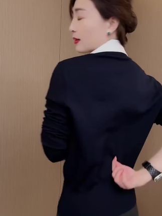 拼色假两件polo长袖针织衫女新款气质通勤简约休闲上衣1457#polo衫 #长袖t恤 #针织衫 #气质穿搭 #休闲穿搭
