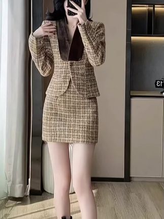 法式小香风格纹外套半裙职业套装2025春秋新款时尚洋气两件套女装#优雅气质 #新品穿搭 #气质范 #气质女神范儿 #高端大气
