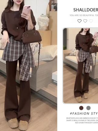 好物推荐,网红洋气炸街套装女2025年春秋新款长袖打底卫衣微喇:/ 阔腿裤两件套