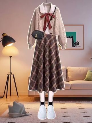 #秋冬套装学院风穿搭 #长袖衬衫 #针织毛衣 #长裙三件套 #初高中生穿搭 学生穿搭