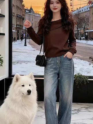 咖色长袖针织衫#时尚洋气 #时尚百搭 #百搭显瘦