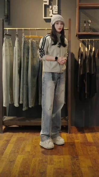 3033宽松水洗复古磨烂休闲百搭潮流直筒牛仔裤