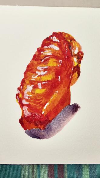 零基础水彩|鸡翅
镍叮酮金,叮酮红,偶氮橙,叮酮玫瑰,红色,永固玫瑰红,蓝色,用到上面的颜色哦,真的简单,大家可以试一试