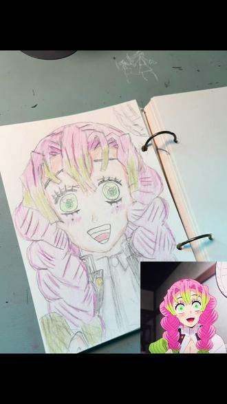 蛇恋99啊朋友们~今天画甘露寺蜜璃!#跟着抖音学画画 #每日一画 #鬼灭之刃 #甘露寺蜜璃