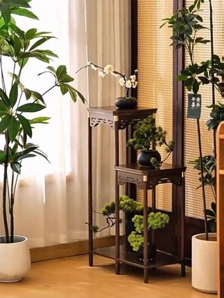 新中式实木落地花架美观大气适合摆放各种绿植鲜花,平常用来做置物架收纳也是可以的#实木花架#花架#新中式花架#实木花架@DOU+小助手