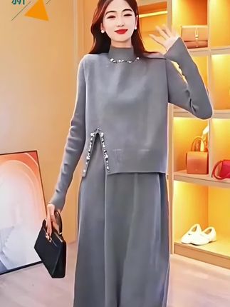 秋冬新款现货大码针织马甲连衣裙轻奢气质显瘦百搭毛衣两件套装裙#秋冬穿搭 #连衣裙 #针织连衣裙 #显瘦穿搭 #穿出自己的风格