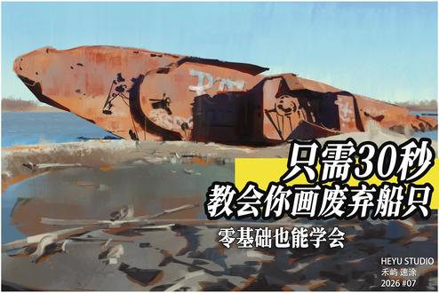 画废弃船总画脏?教你四步画出高级干净配色,零基础也能学!#禾屿速涂 #速涂 #色彩速涂 #场景原画 #绘画教程