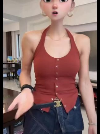 JSYC健身衣橱-纽扣挂脖修身高弹亲肤百搭健身瑜伽挂脖#瑜伽 #健身 #辣妹 #时尚穿搭