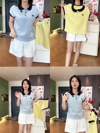 新款polo衫拼色短袖T恤女款夏季半袖287#夏季穿搭 #夏日必备 #今日穿搭 #百搭t恤 #女装