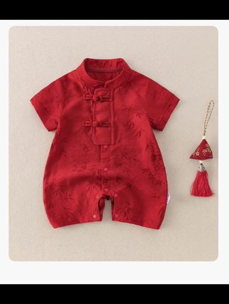 #婴儿夏季新款连体衣新生儿男女宝夏装薄款满月百天国风礼服外出服