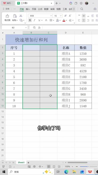 Excel表格快速增加行和列的两种方法#办公文秘培训 #excel办工小技巧 #零基础学电脑办公#电脑培训 #办公软件培训