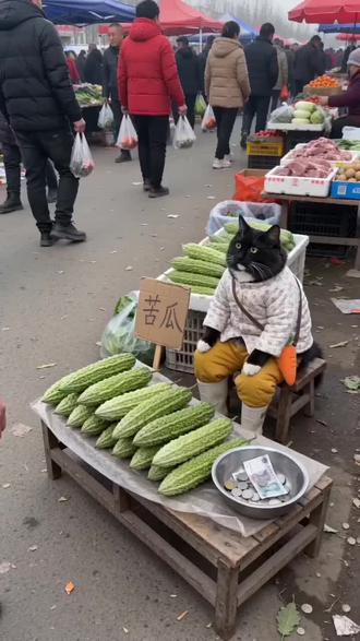 曲饼卖苦瓜,主打一个小可怜#随变ai随便玩 #奶牛猫 #萌宠出道计划 #猫咪