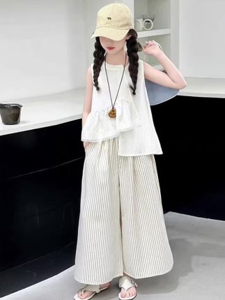 儿童女童夏装套装儿童夏款洋气时髦大童夏装背心阔腿裤套装#女童阔腿裤套装 #女童背心两件套 #夏季穿搭 #女童穿搭 #生女儿就要给她这样穿