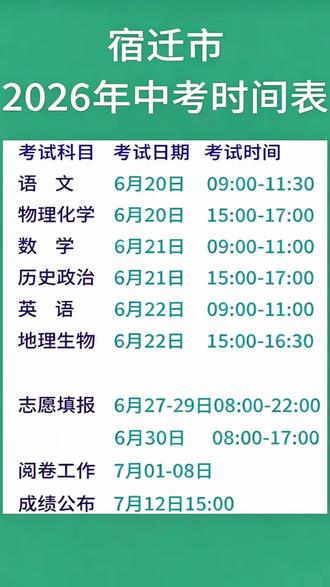 2026年中考 宿迁市中考时间表
考试套装#中考考试时间安排 #考试不挂科