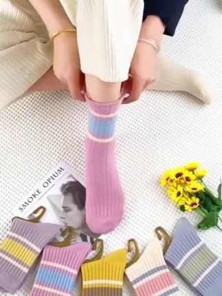 xingdong/星动 中筒棉袜,秋冬款中筒袜吸汗舒适透气防臭#中筒袜女袜 #棉袜 #条纹袜子经典百搭
