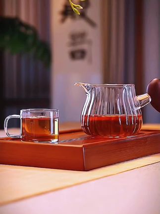 木把公杯手工玻璃公道杯,分茶器加厚耐热玻璃功夫茶具,茶杯茶海茶漏#公道杯#分茶器