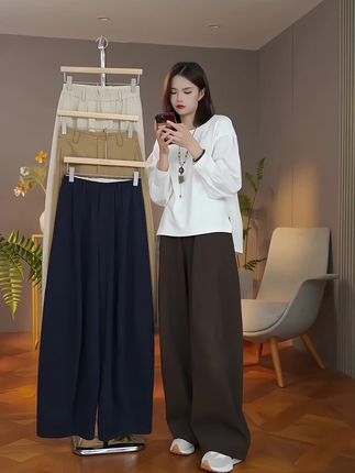 巨好看的两件套春秋穿搭一整套韩系圆领T恤上衣休闲阔腿裤两件套#春秋穿搭 #穿搭分享 #显高显瘦穿搭