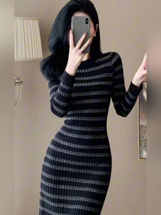 #小香风长袖连衣裙#针织连衣裙#秋季搭配 #显高显瘦显腿长