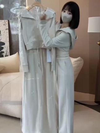 欧若风休闲时尚套装女2025新款春连帽卫衣阔腿裤小个子运动两件套