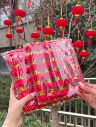 #植绒小灯笼 #节日装饰 #阳台挂件 #盆景装饰