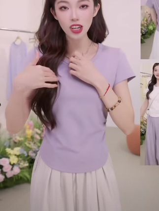 #无限回购的宝藏单品 明星同款凉感小蛮腰多领型森马短袖t恤洋气衣服女款正肩T夏季新款#穿搭 #显瘦穿搭 #高级穿搭 #减龄穿搭 @DOU+上热门