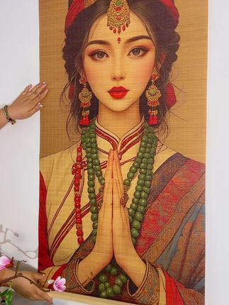 虔诚藏族卓玛吉祥竹编挂画 #人物画 #挂画 #视觉艺术 #愿众生平安吉祥