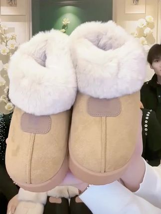 雪地靴冬季新款女士外穿加绒保暖包跟棉鞋室内厚底毛绒兔子棉靴冬
