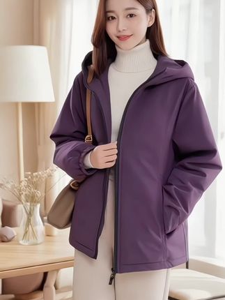 加棉加厚冲锋衣外套女2025秋冬季新款连帽短外套韩版运动夹克上衣#冲锋衣 #冬季新款#加厚外套#时尚百搭#韩系穿搭