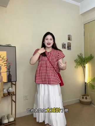 【160斤以内可穿】大码女装2025新款夏季短袖上衣显瘦半身裙套装女#套装#短袖#大码#显瘦#半身裙