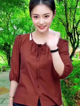 时尚简约纯色夏季新款气质显瘦上衣休闲大码宽松百搭褶皱圆领小衫#洋气减龄 #面料柔软舒适 #优雅气质 #百搭上衣 #时尚洋气