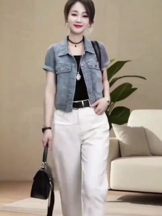 复古牛仔外套,气质百搭单排扣上衣#短袖牛仔衣#复古牛仔衣外套#百搭显瘦