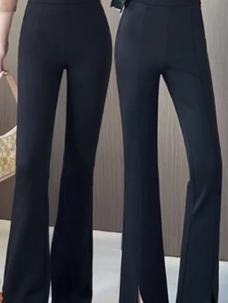 夏款/秋款九分长裤女时尚显瘦休闲百搭高腰弹力开叉微喇裤332829