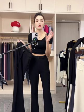 秋冬轻奢丝巾正版马蹄西装裤女高腰微喇裤修身垂感拖地长