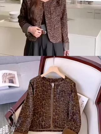 美拉德麂皮绒豹纹小香风外套女士2025春秋冬新款短款上衣夹克#夹克#外套#女生#女士 #女装
