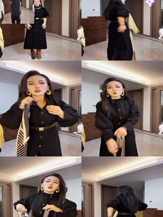 #长款女装风衣外套#时尚又百搭 #穿出自己的风格 2025上新秋冬长款风衣单排扣中长裙时尚连衣裙收腰显瘦法式长裙