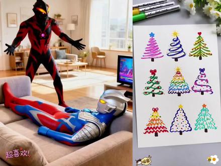 #上热门 贝利亚又在欺负奥特曼,他怎么那么坏啊!#奥特曼打怪兽 #贝利亚奥特曼 #赛罗奥特曼 快来试试吧!#圣诞树简笔画