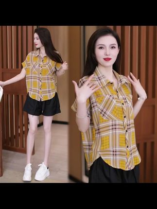 冰丝格子雪纺衬衫女2025夏季新款时尚减龄气质休闲百搭洋气小衫超有设计感 不用凹造型也能很时髦的衬衫!#高级感穿搭 #简约穿搭 #时髦穿搭 #极简穿搭 #衬衫女