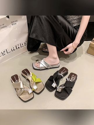 夏季新款高颜值轻奢网红百搭外出凉鞋气质外穿软底平底一字拖鞋女#平底凉鞋#一字拖鞋#气质女鞋