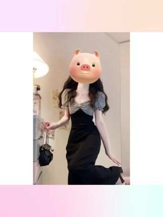 #漂亮衣服 夏季新款常规A字裙中长裙大码连衣裙拼接短袖高腰方领法式#裙子控 #裙子搭配 #甜美女孩 #甜美穿搭