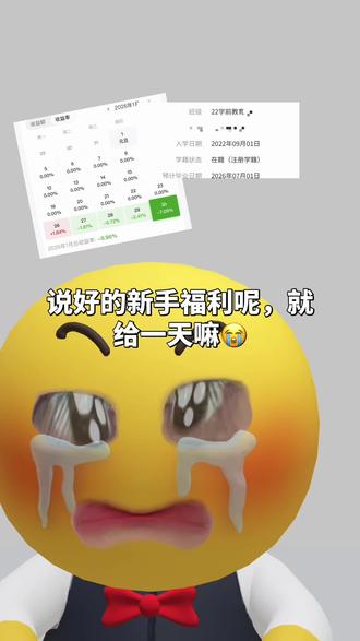 说好的新手福利就给一天?怎么申请退款😭😭😭#股票#股民#大A#中美#大学生哪有不疯的