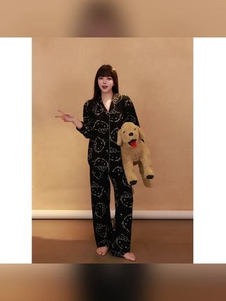 木森推荐的M0909黑色KT元素睡衣套装短袖短裤适合夏季居家穿着#睡衣 #家居睡衣 #在抖音入手的好东西 #木森#木森大舞台