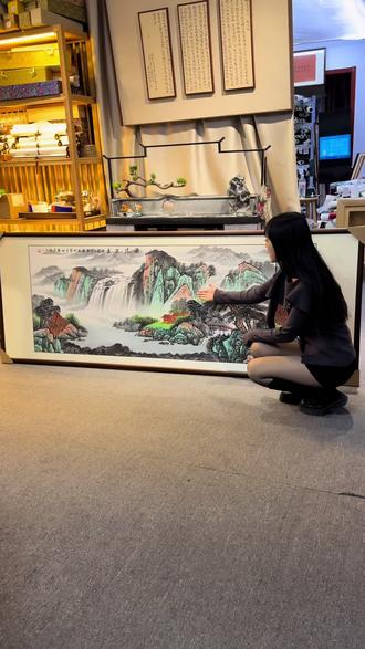 手绘《源远流长》,六尺横幅山水挂画 #手绘#国画#家居挂画#文玩探宝#书画