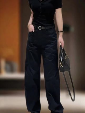 2025早秋新款高腰复古宽松遮跨直筒休闲工装阔腿裤#显高显瘦 #显瘦显高显气质 #面料舒适 #简约休闲风 #藏肉显瘦穿搭